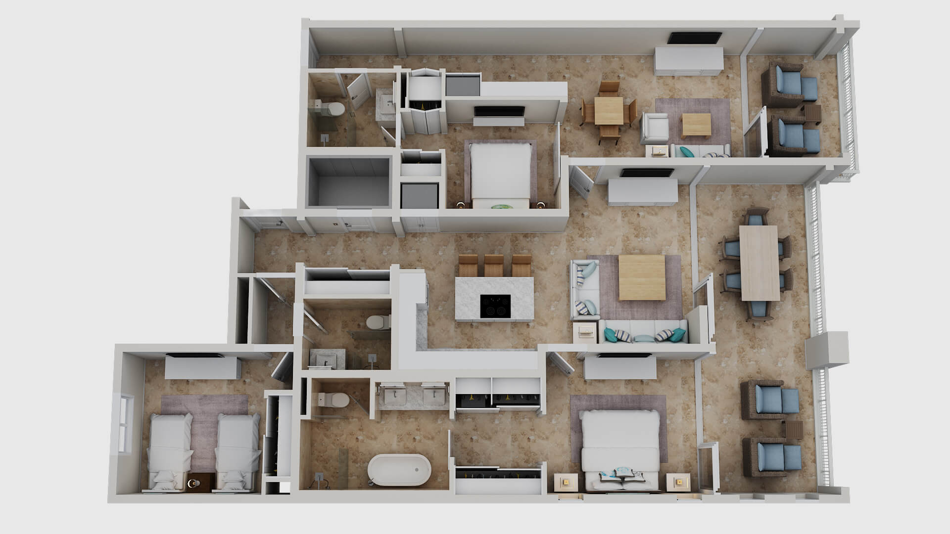 3D – 3 Bedroom Combo Floor Plan (1)