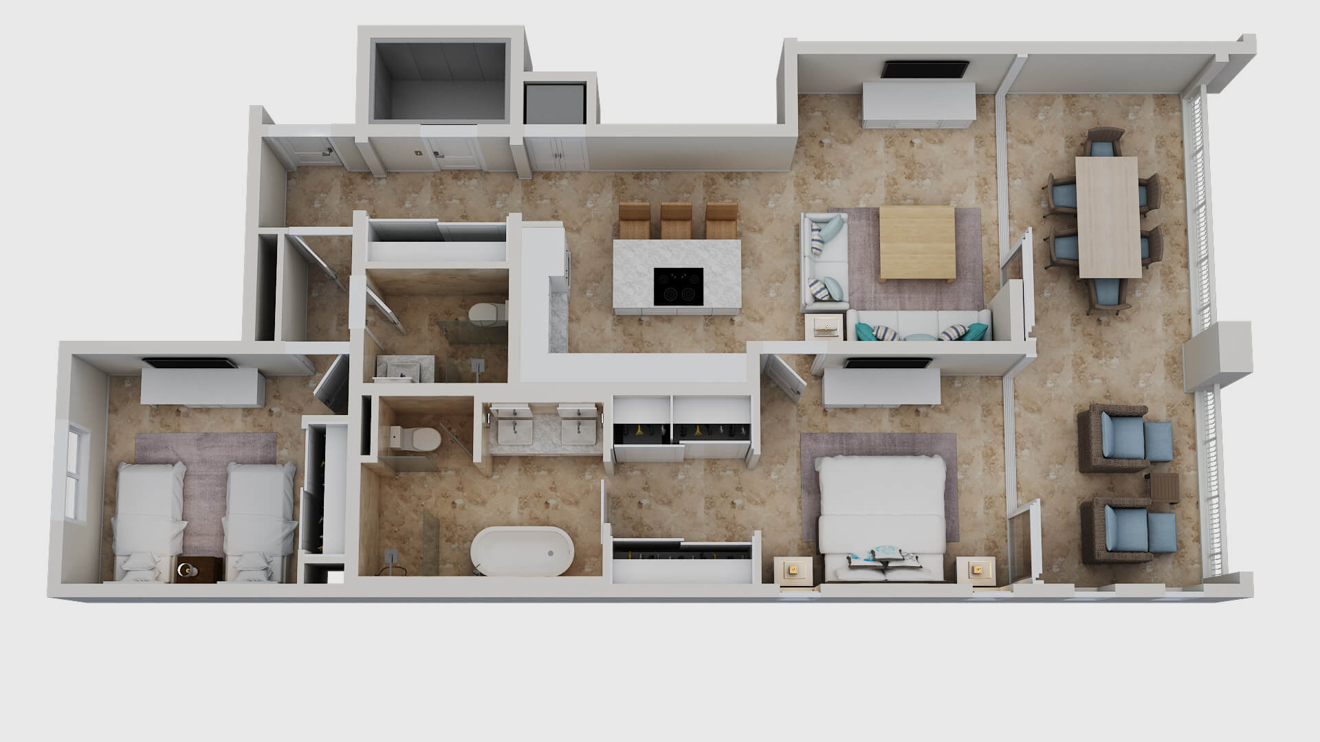 3D Floorplan – 2 Bedroom Residence (1)